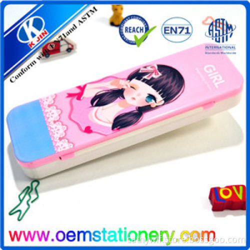 21.5*7*2.8cm Pink Double Layer Customized Plastic Pencil Case